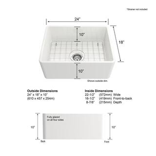 Glacier Bay Farmhouse Apron-Front Fireclay 24 in. Single Bowl Kitchen Sink in White with Bottom Grid 3ABRB-37-001