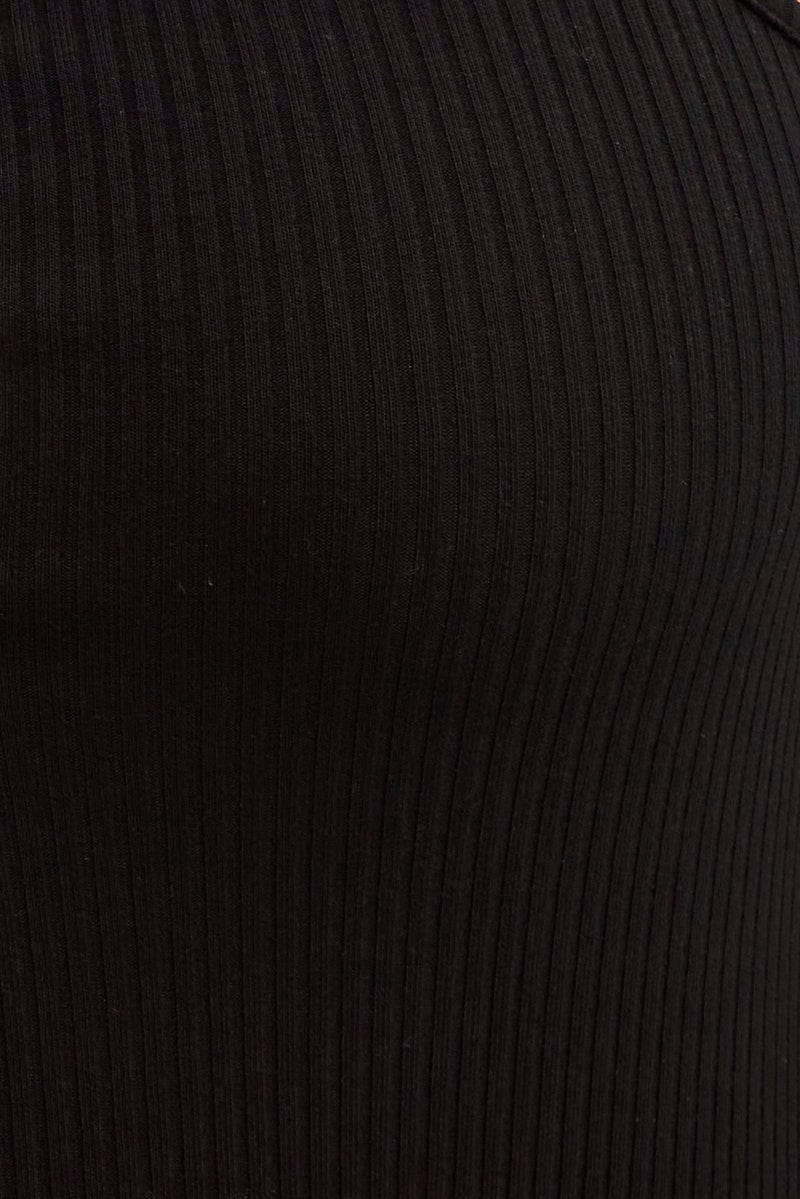 Black Sleeveless Bodysuit Rib Jersey Cutout