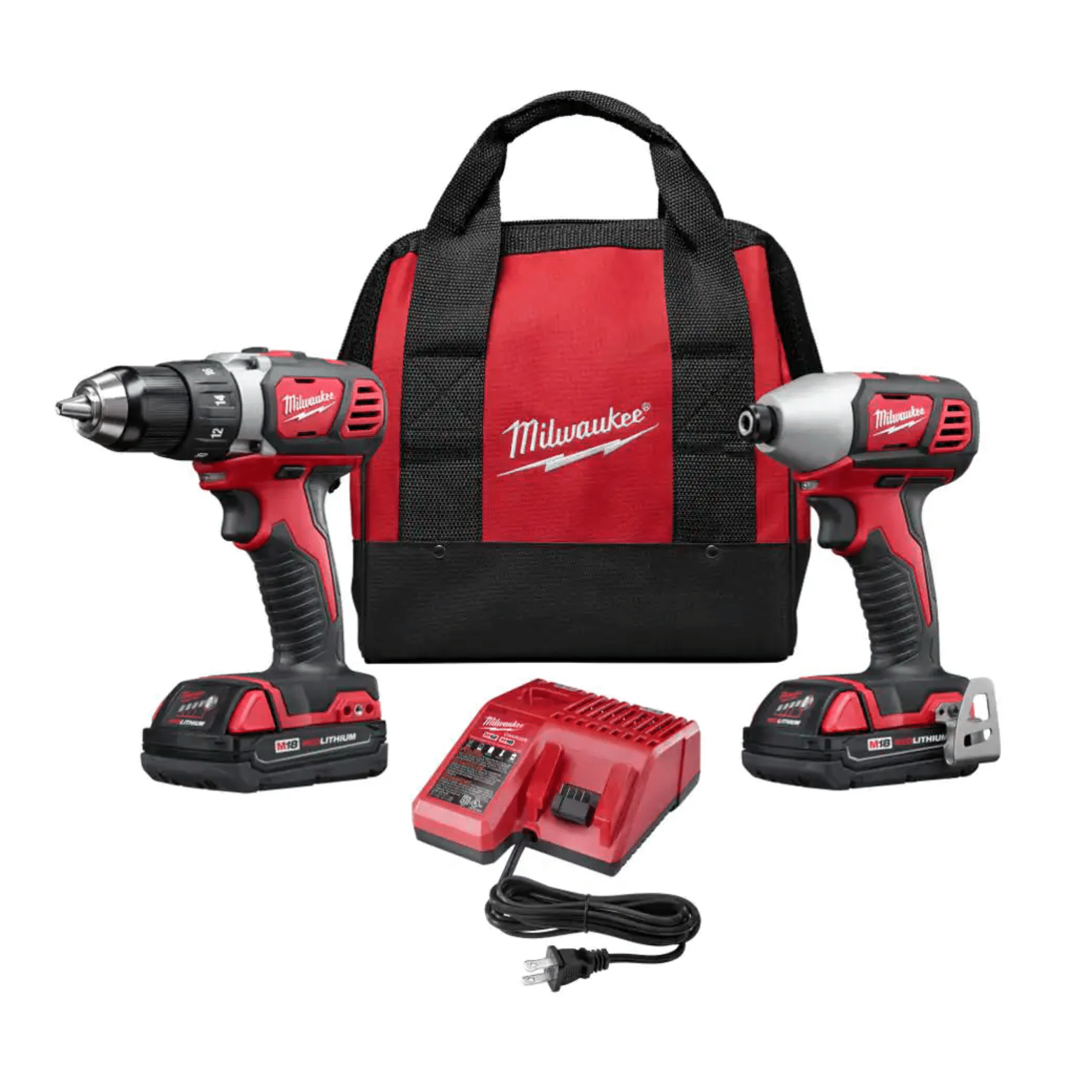 Milwaukee M18 18V Lithium-Ion Cordless Drill Driver/Impact Driver Combo Kit (2-Tool) w/ 2x1.5Ah Batteries， Charger Tool Bag (2691-22)