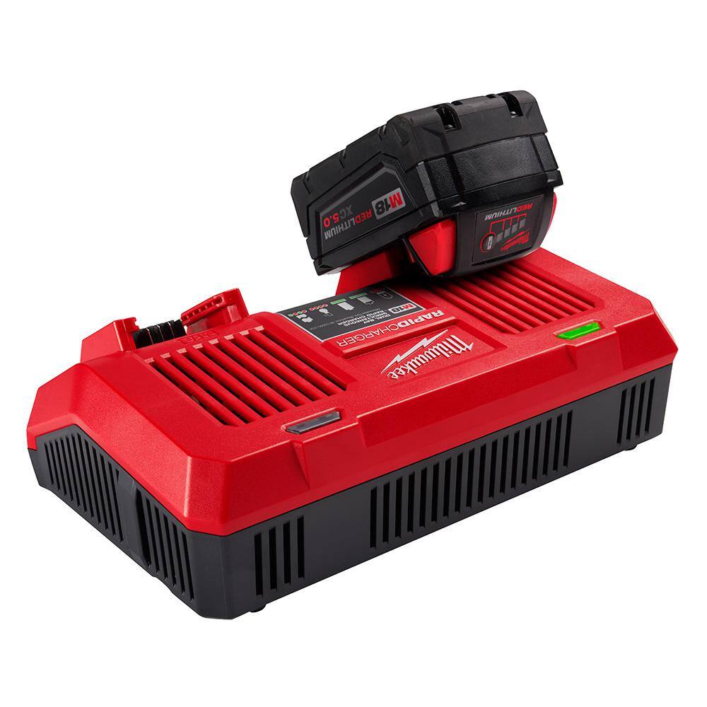 MW M18 18-Volt Lithium-Ion Dual Bay Rapid Battery Charger with (1) 2.0 Ah Compact Battery 48-59-1802-48-11-1820