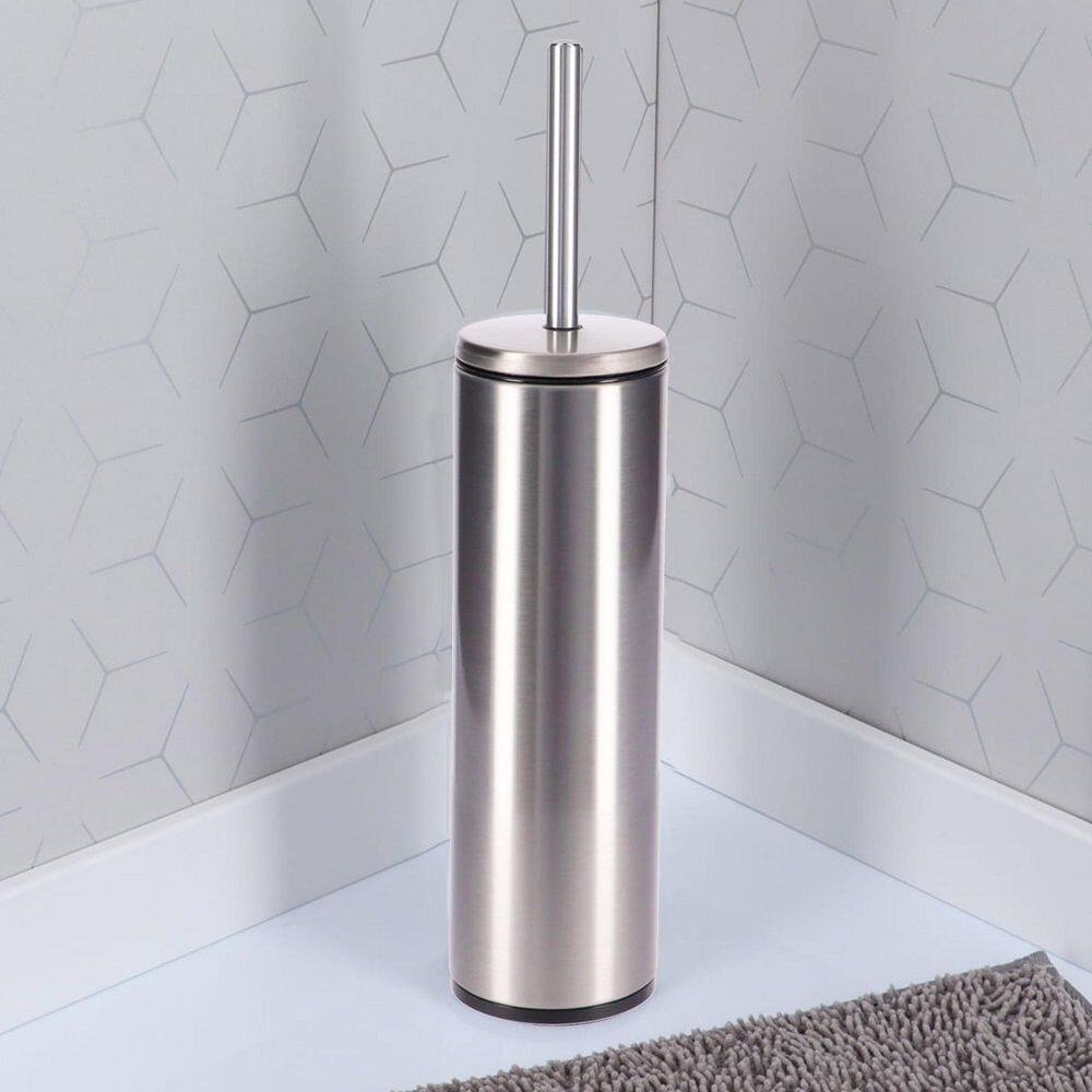 Freestanding Round Stainless-Steel Toilet Brush and Holder Set Chrome 6646102