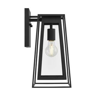 Home Decorators Collection Bailey Medium Modern 1-Light Black Hardwired Double Frame Outdoor Wall Lantern Sconce with Clear Glass 8000201-12