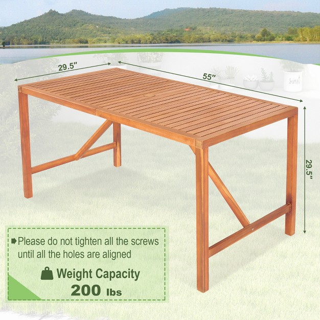 Costway Patio Rectangular Acacia Wood Dining Table 4 6 Person Outdoor 2 x27 x27 Umbrella Hole