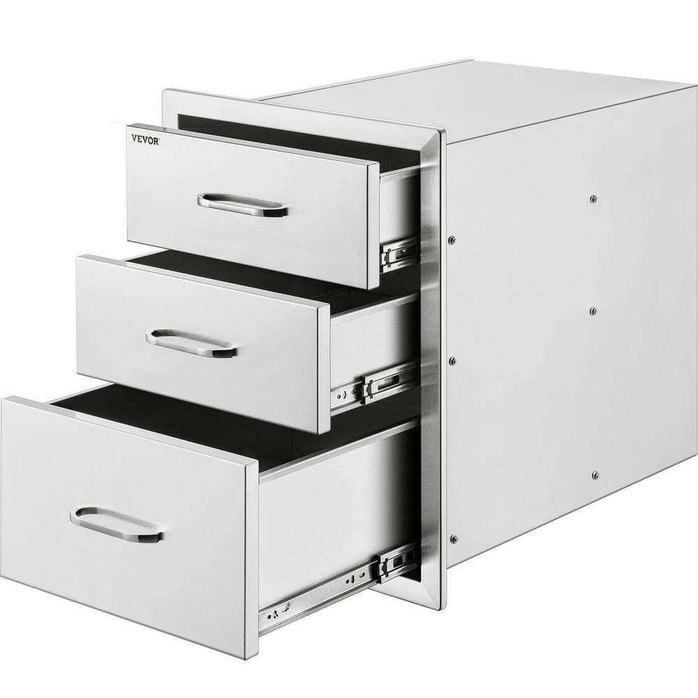 VEVOR 18 in. W x 23.2 in. H x 23.1 in. D Outdoor Kitchen Stainless Steel Triple BBQ Access Drawers with Chrome Handle 18X23YC3CBXGCTG01V0