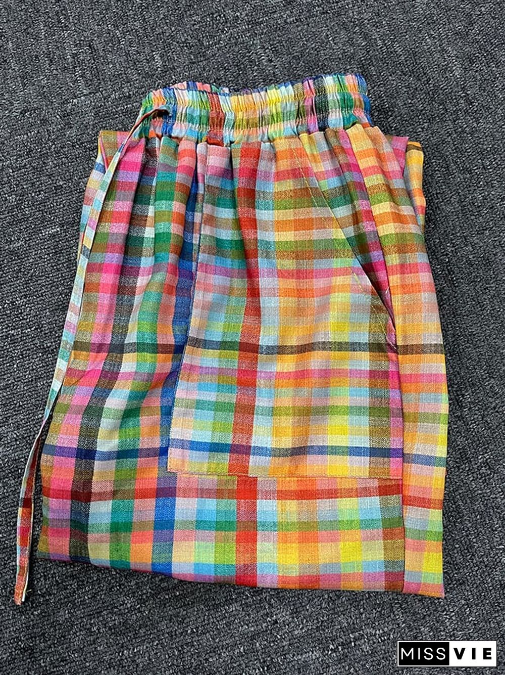 Vintage Check Print Double Patch Pocket Relaxed Pants