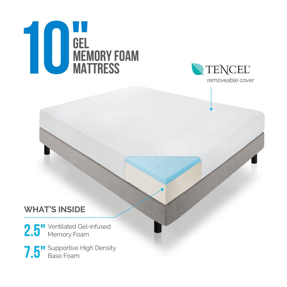 LUCID 10 inch Twin size Gel Memory Foam Mattress with Tencel Sheet Set