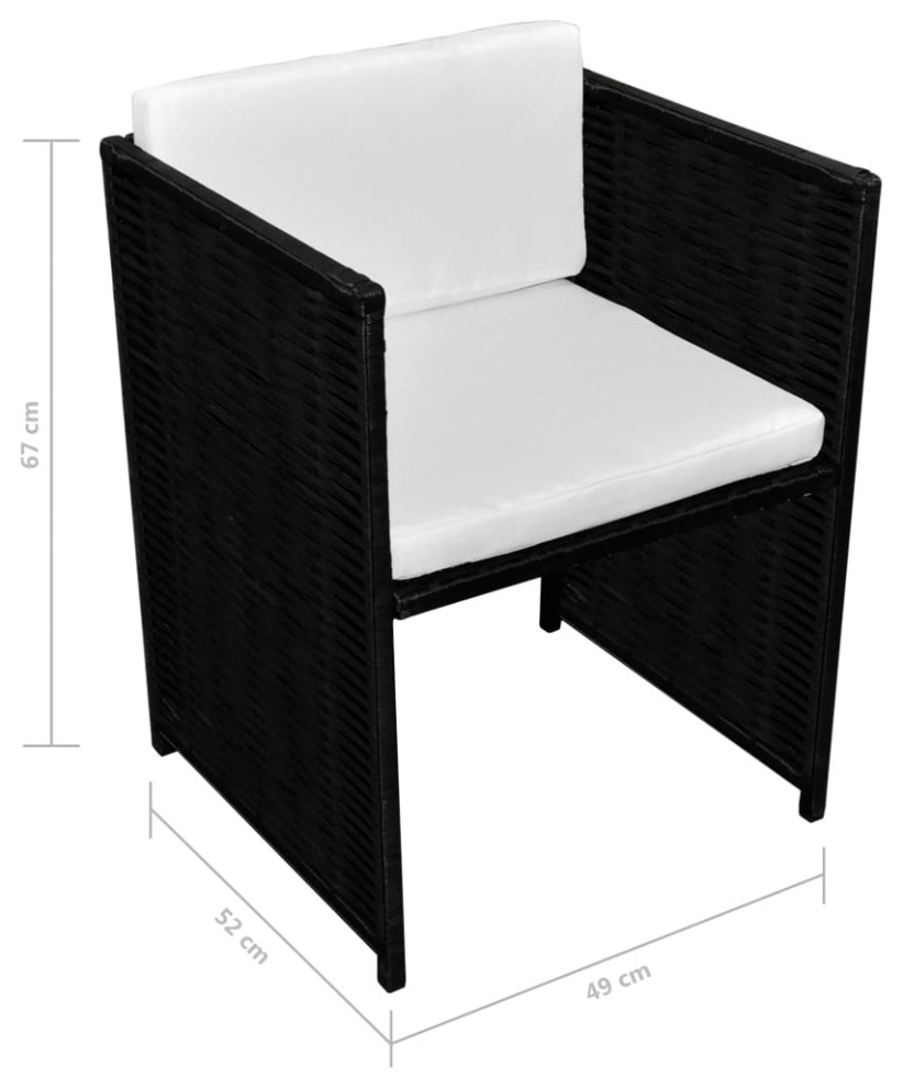 vidaXL Patio Bistro Set 3 Piece Wicker Chair with Cushions Poly Rattan Black   Tropical   Outdoor Dining Sets   by vidaXL LLC  Houzz