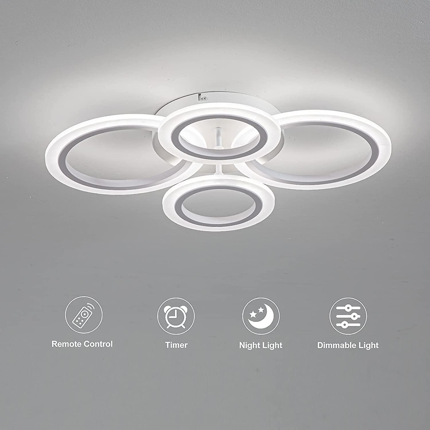 34W LED Ceiling Light with Remote， Memory 3000-6000K Dimmable Modern Flush Mount Ceiling Lighting Fixture White 4 Rings Round Chandelier Ceiling Lamp