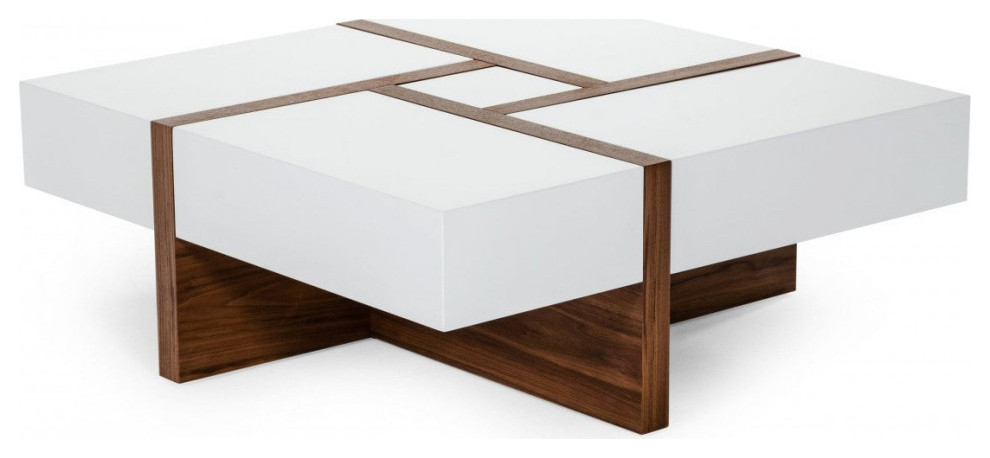 Stephan Modern White and Walnut Square Coffee Table   Transitional   Coffee Tables   by V.S.D Furniture  Houzz