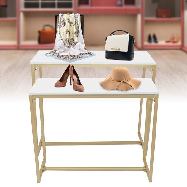 2 Pieces Modern Nesting Metal Side Table End Table - 35.4*15.7*22in