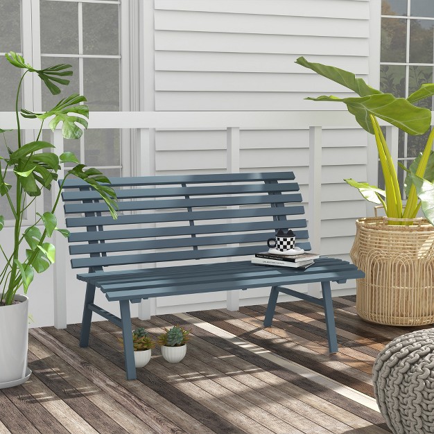 Garden Bench Outdoor Patio Bench Aluminum Lightweight Park Bench With Slatted Seat For Lawn Park Deck Blue