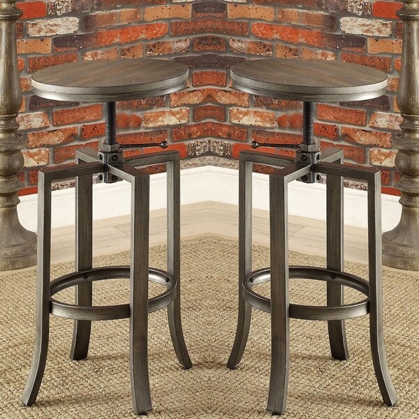 Corkscrew Industrial Design Adjustable Dining Bar Stools (Set of 2)