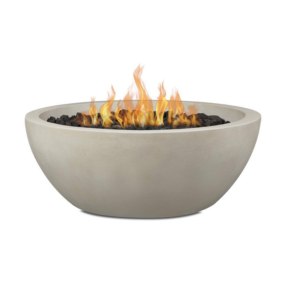 JENSEN CO Pompton 38 in. Round Concrete Composite Propane Fire Pit in Fog with Vinyl Cover 131LP-FOG