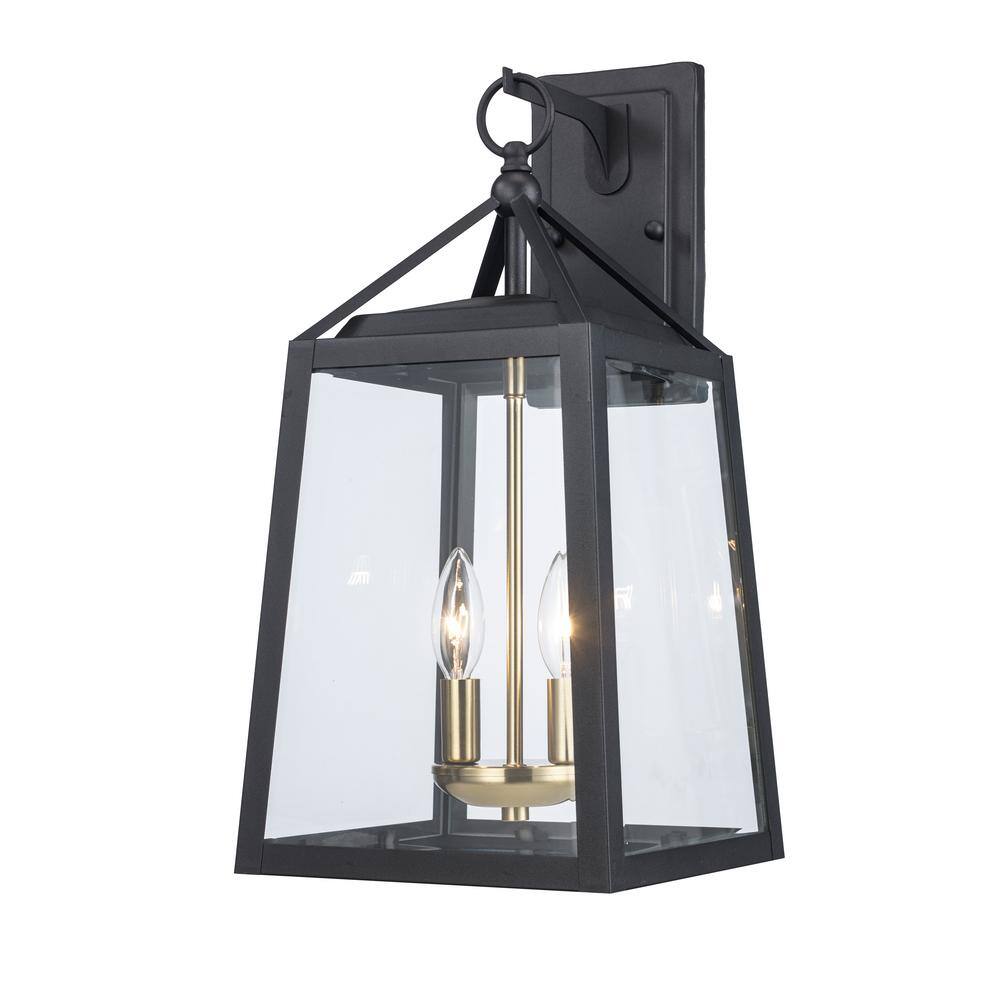 Home Decorators Collection Blakeley Transitional 2-Light Black and Brass Outdoor Wall Light Fixture with Clear Beveled Glass L-19905BKBRASS