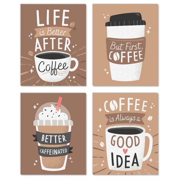 Big Dot Of Happiness But First Coffee Unframed Kitchen Linen Paper Wall Art Set Of 4 Artisms 8 X 10 Inches