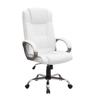 HOMESTOCK White High Back Executive Premium Faux Leather Office Chair with Back Support Armrest and Lumbar Support 99324