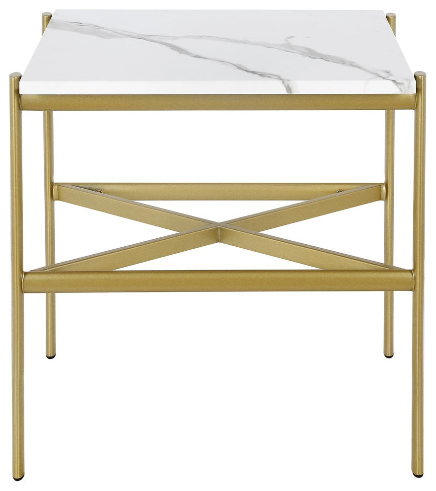 Braxton 21.25  x27 x27Wide Rectangular Side Table with Faux Marble Top in Gold   Contemporary   Accent Chests And Cabinets   by BisonOffice  Houzz