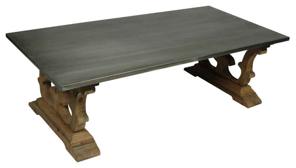 Manhattan Beach Arch Cocktail Table  Old Pine With Zinc Top   Traditional   Coffee Tables   by Moti  Houzz