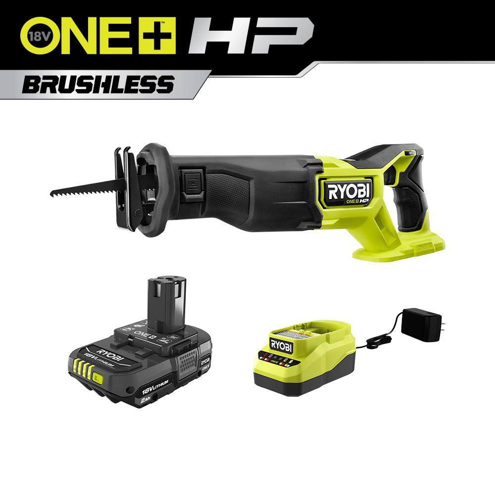 RYOBI ONE+ HP 18V Brushless Cordless Reciprocating Saw with 2.0 Ah Battery and Charger PBLRS01B-PSK005