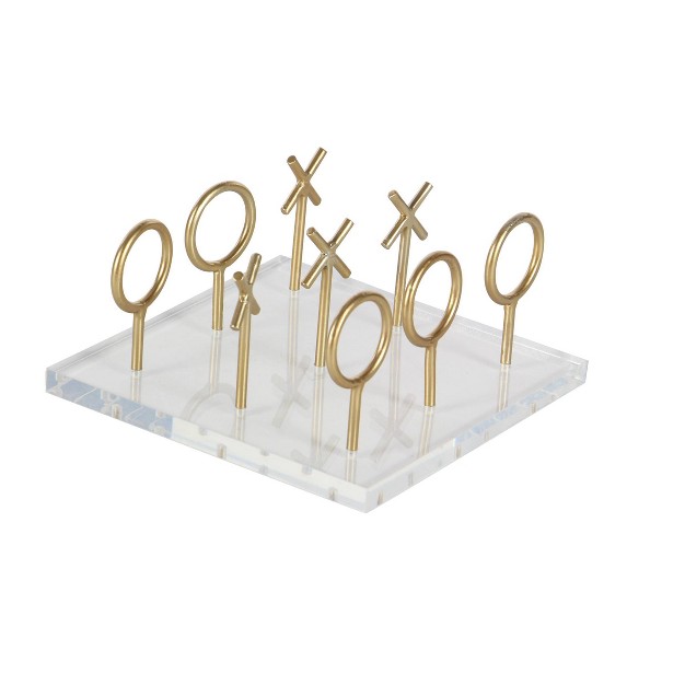 X 5 quot Glam Style Metallic Tic Tac Toe Game Set On Clear Acrylic Board Gold Cosmoliving By Cosmopolitan