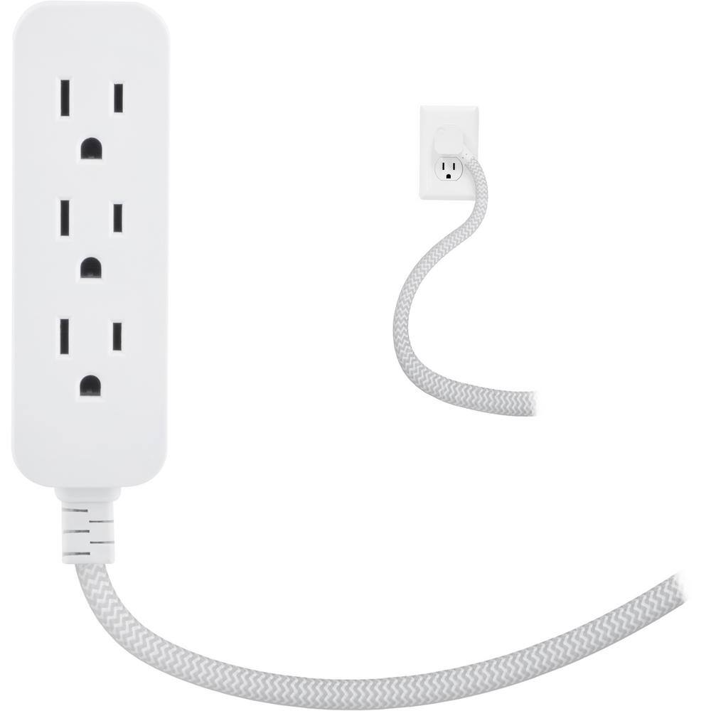 GE 10 ft. 163 Designer 3-Outlet Extension Cord with Low-Profile Flat Plug White 37592