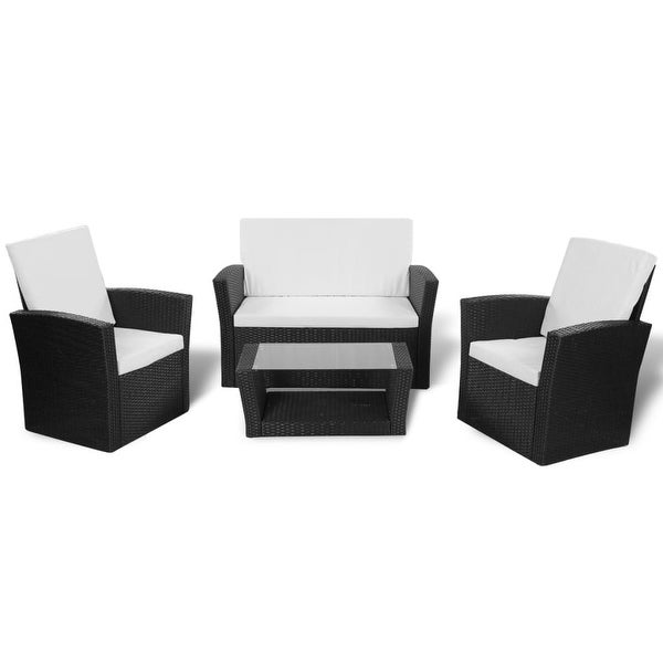 4 Piece Patio lounge set with Cushions Poly Rattan Black - Overstock - 36363596