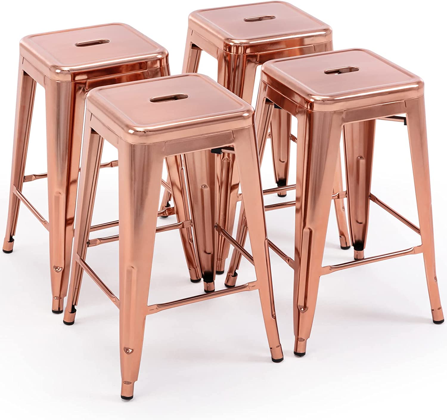 24 Inch Metal Bar stools, Backless Counter Height Barstools, Indoor Outdoor Stackable Stools with Square Seat