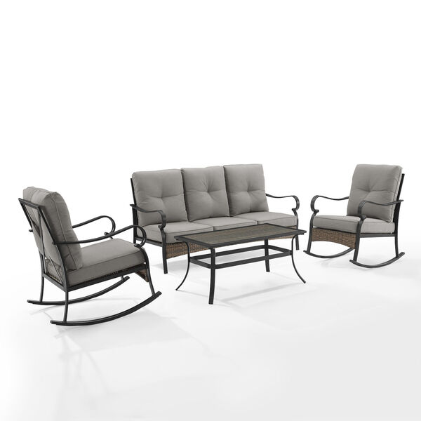 Dahlia Taupe and Matte Black Outdoor Metal And Wicker Sofa Set with Rocking Chairs， Four-Piece