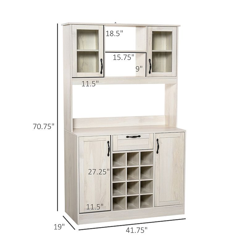 HOMCOM Kitchen Buffet with Hutch Cupboard with Utility Drawer 4 Door Cabinets  and Optional 12 Bottle Wine Storage White