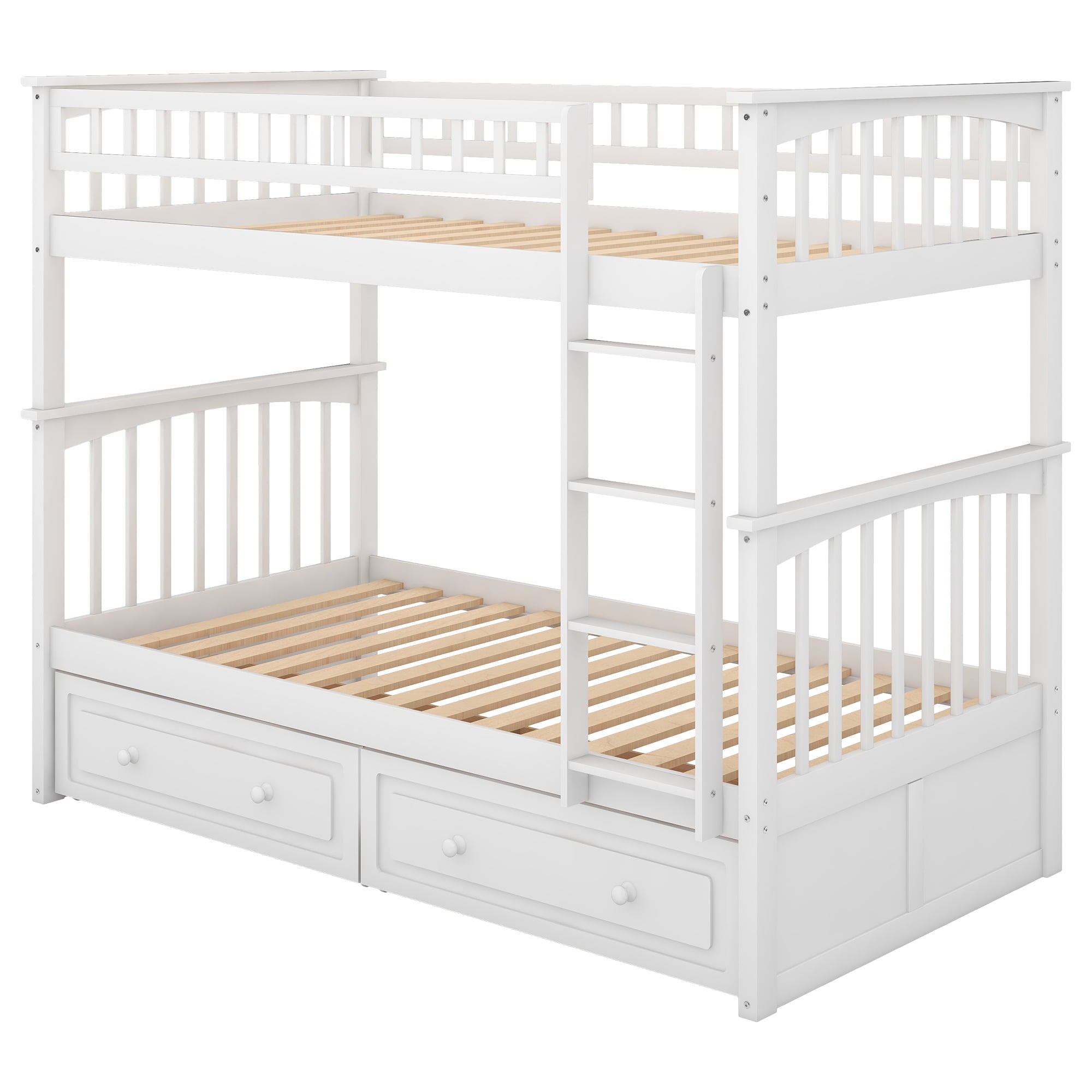 Euroco Twin Wood Bunk Bed with Drawers for Kids' Bedroom, White