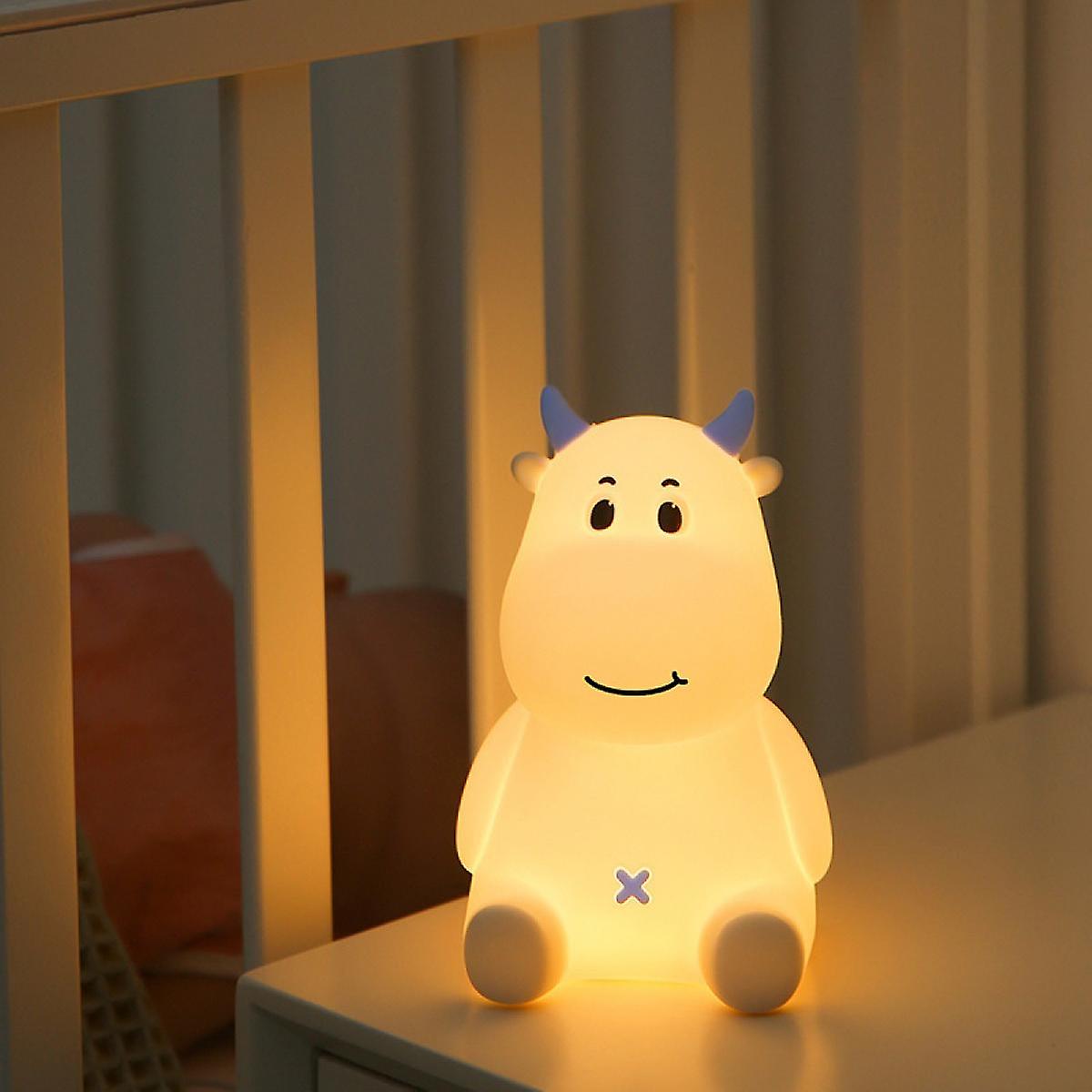 Cute Cow Night Light For Kids， Led Children Night Light Colour Changing Bedside Lamp Portable Animal Silicone Lamp， Usb Chargeable (blue)