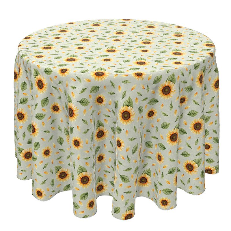 Round Tablecloth， 100% Cotton， 60 Round， Sunflower Tops