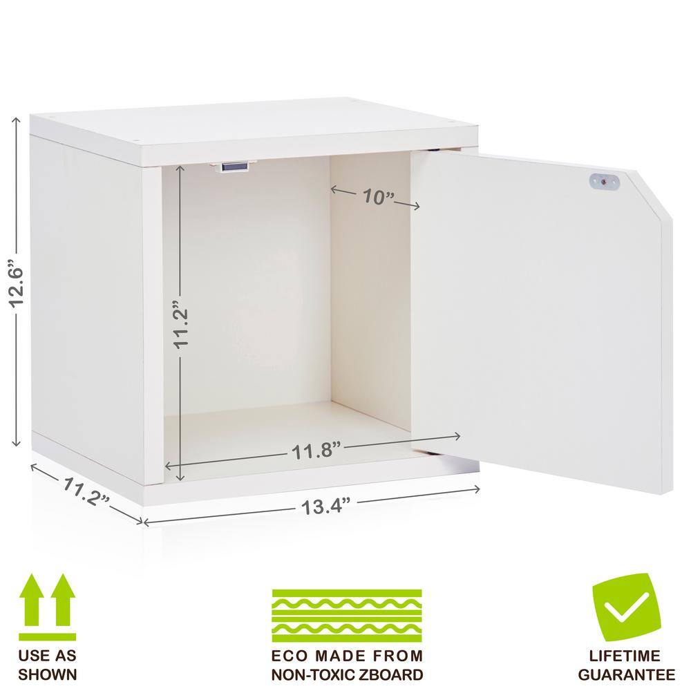 Way Basics 12.6 in. H x 13.4 in. W x 11.2 in. D White Eco Stackable Storage Cube Organizer with Door WB-C-DCUBE-WE