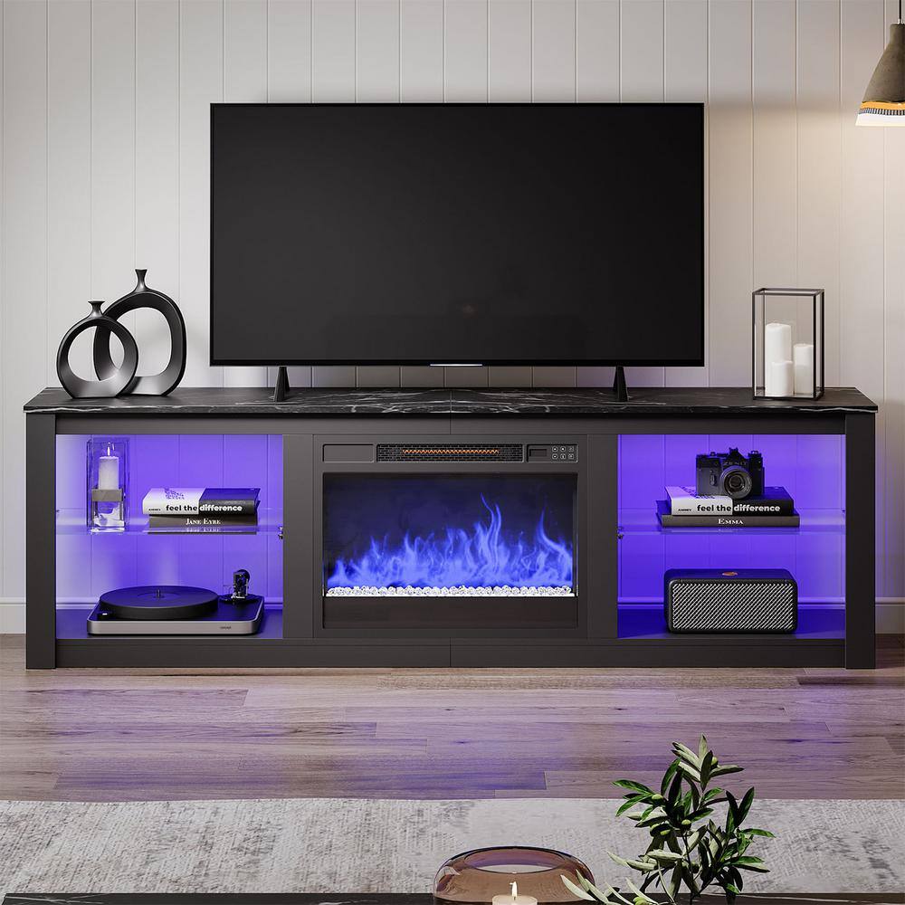 Bestier 70.8 in. Black TV Stand with Fireplace Fits TVs up to 75 in. LED Entertainment Center 1009660581