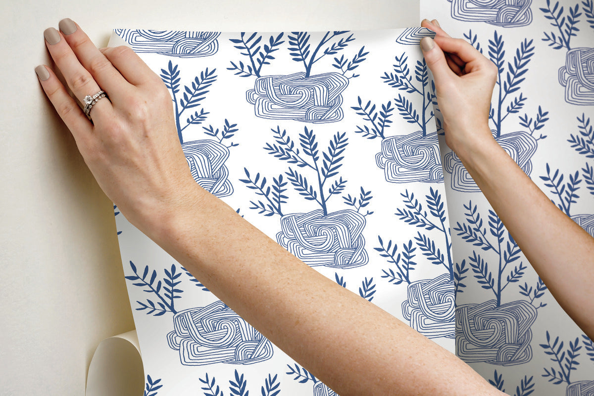 Seedlings Peel & Stick Wallpaper in Blue from the Risky Business III Collection