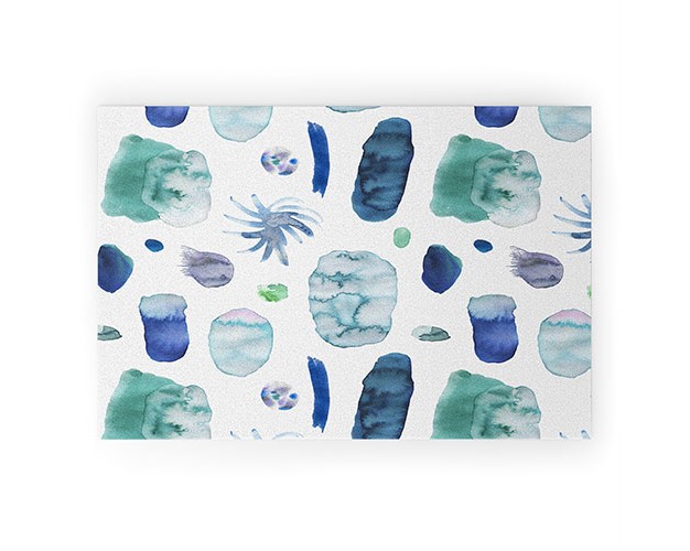 Ninola Design Blue Minimal Strokes Abstract Welcome Mat Deny Designs