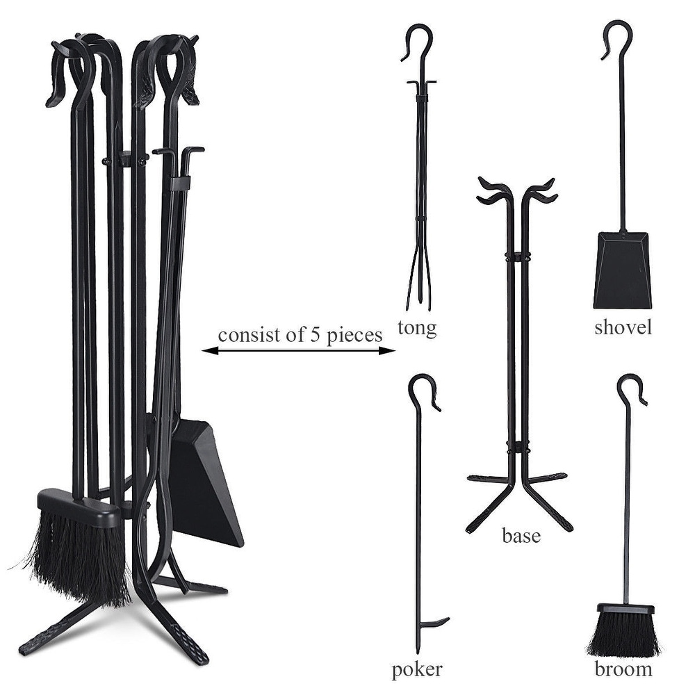 5 Pieces Fireplace Iron Standing Tools Set   base: 8\