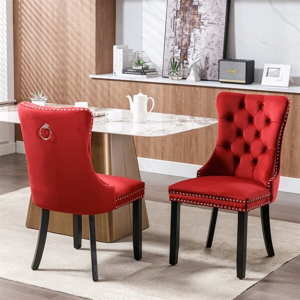 High-end Tufted Velvet Dining Chair with Wood Legs (Set of 2)