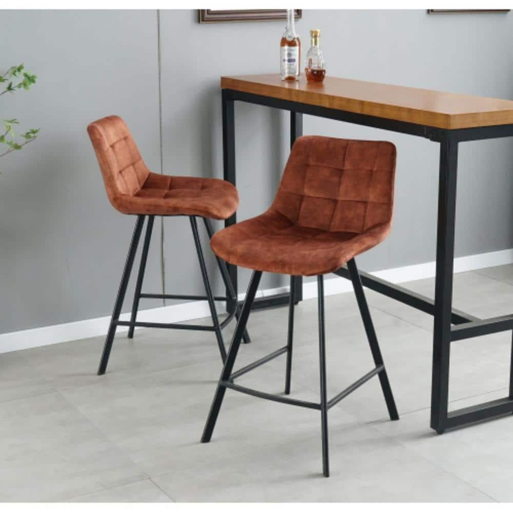 37.6 in. Brown Nordic Metal Bar Stool with Fabric Seat Counter Stool (Set of 2) LM-W21051986