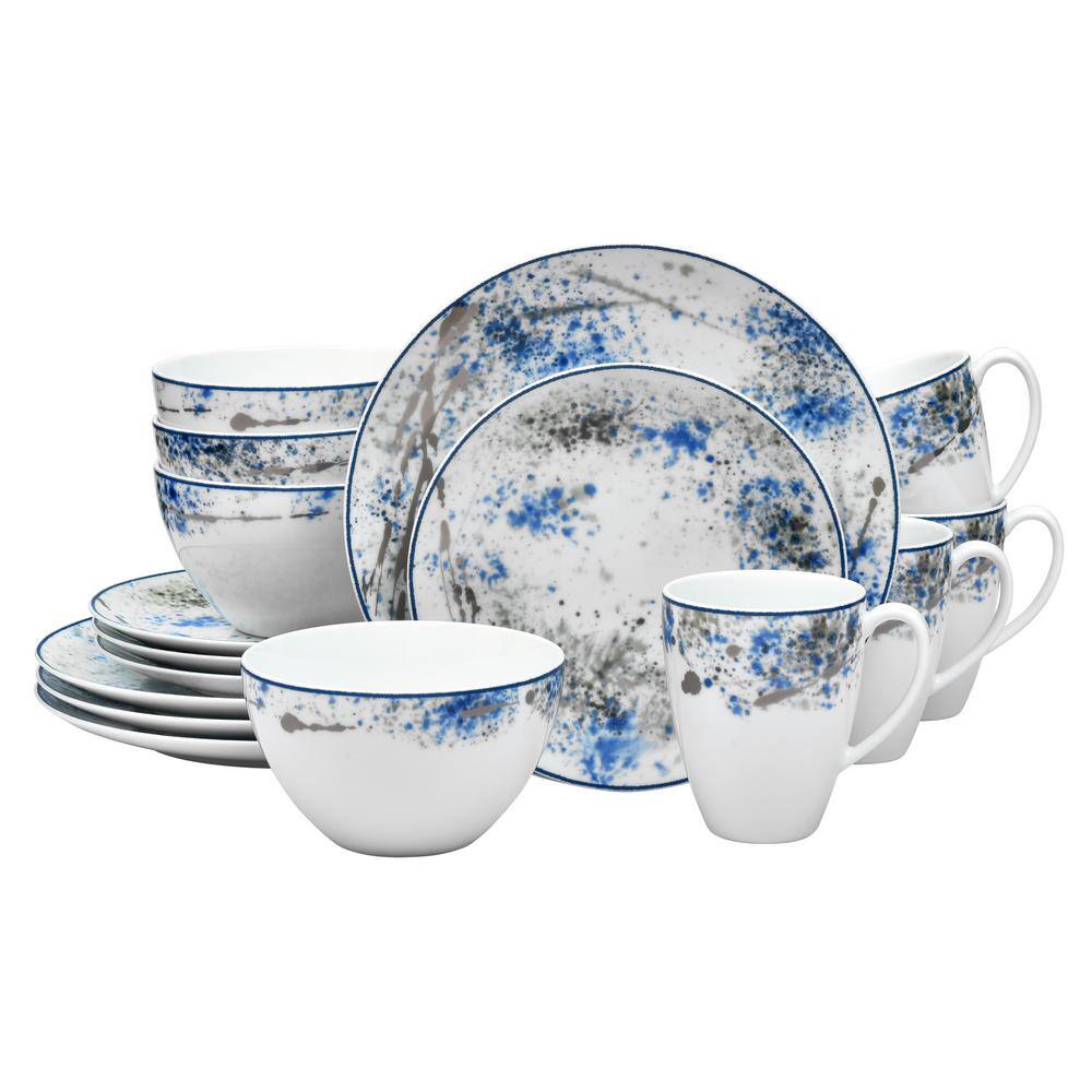 Noritake Blue Nebula 16-Piece Casual whiteblue Porcelain Dinnerware Set (Service for 4) 1721-16C