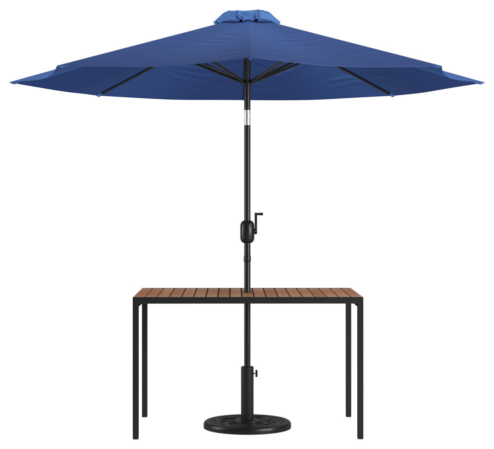 Modern Faux Teak Patio Table  Umbrella Teak   Transitional   Outdoor Dining Tables   by Pot Racks Plus  Houzz