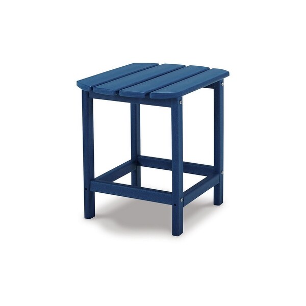 Suen 19 Inch End Table，Outdoor Blue Polyethylene Slatted Top，Steel Frame