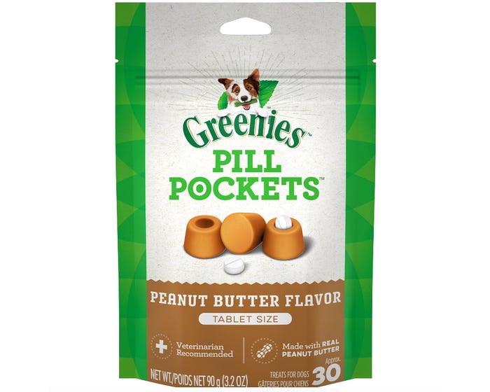 Greenies™ Pill Pockets™ Tablet Size Natural Dog Treats - Real Peanut Butter Flavor， 3.2 oz. Pack (30 Count)