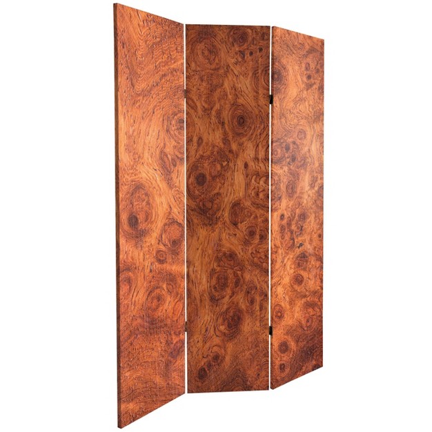 Double Sided Burl Wood Pattern Canvas Room Divider Brown Oriental Furniture