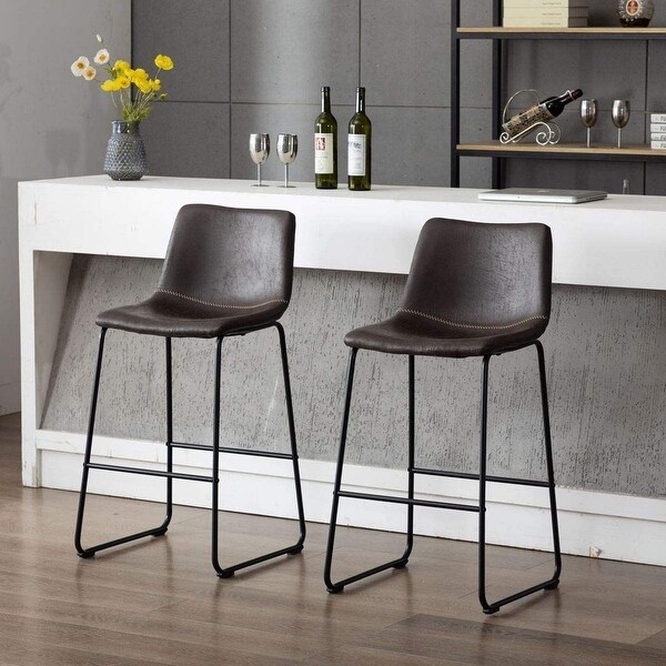 Home Beyond Set of 2 Pcs Synthetic Leather Upholstered Barstools Armlesss with Metal Frame UC-13HB