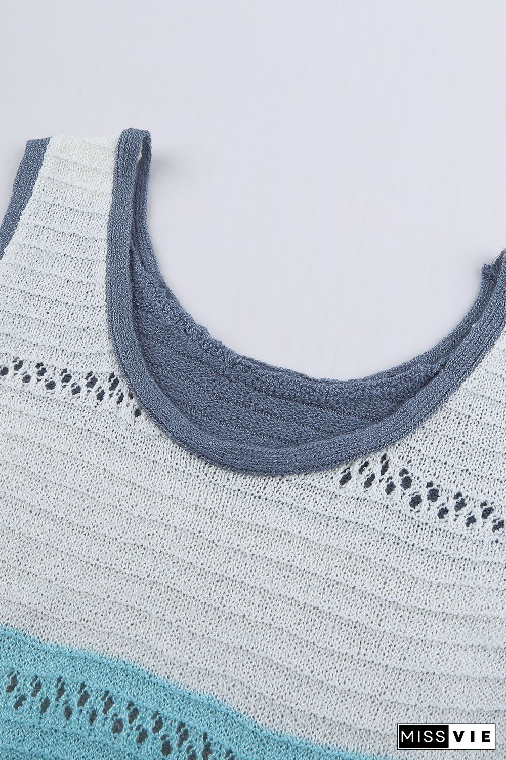 Sky Blue Color Block Knitted Tank Top