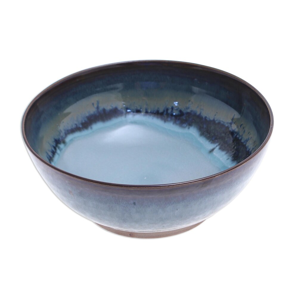 Novica Handmade Blue Crush Ceramic Soup Bowl