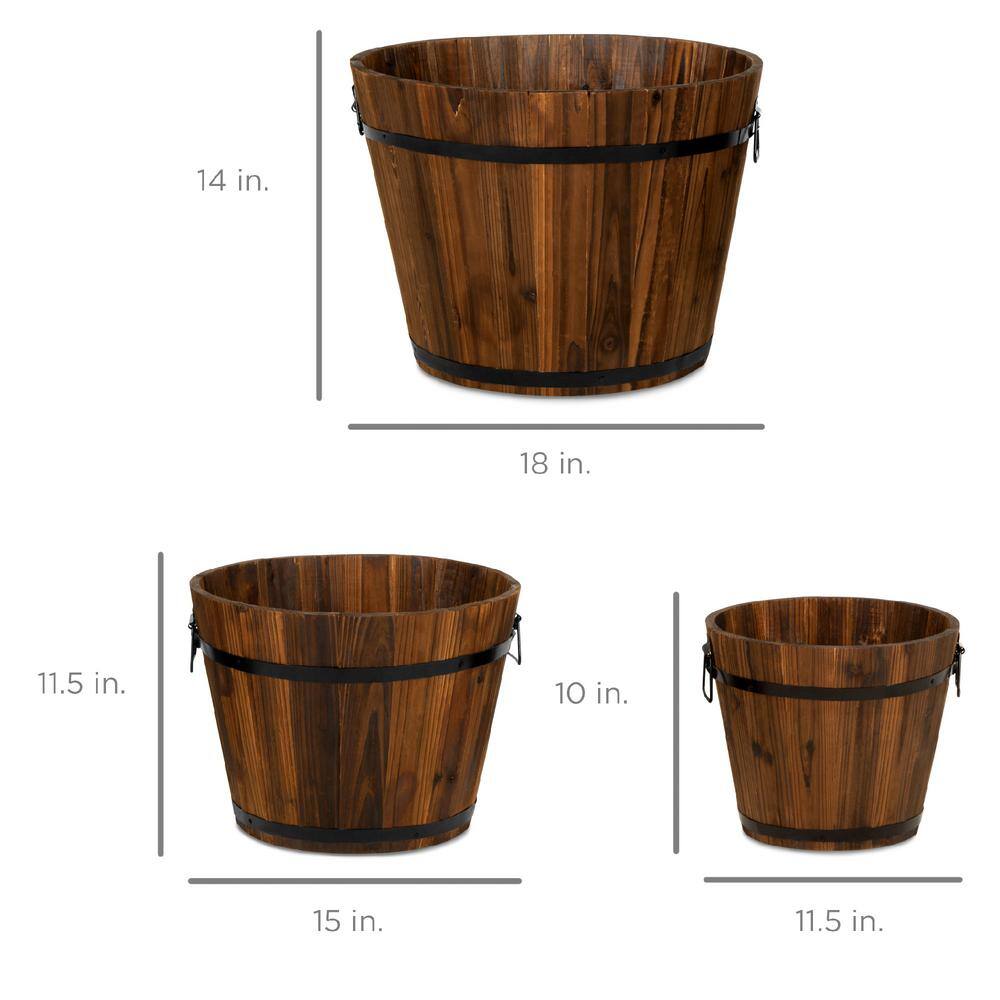 Best Choice Products Rustic Wood Bucket Planter Set with Drainage Holes (3-Pack) SKY3306