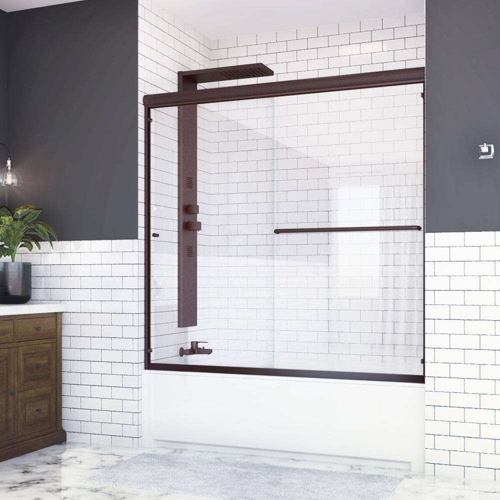 Holcam Distinctive 60 in. W x 58.5 in. H Semi-Frameless Sliding Tub Door in Oil Rubbed Bronze DTE.ORB.CLR.6058.HS