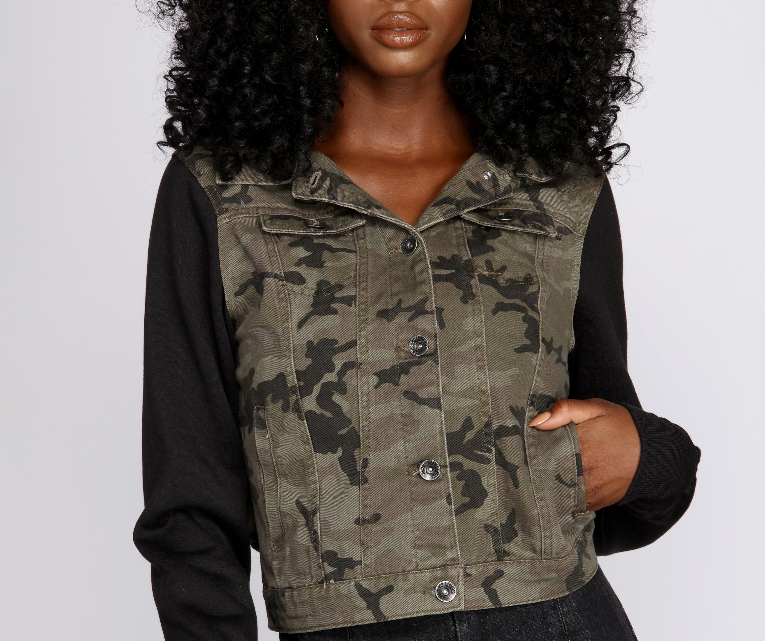 Knit Sleeve Camo Jacket